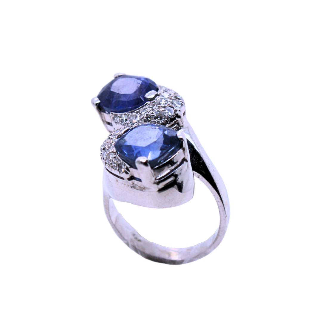 14k White Gold Twin Sapphire Diamond Ring