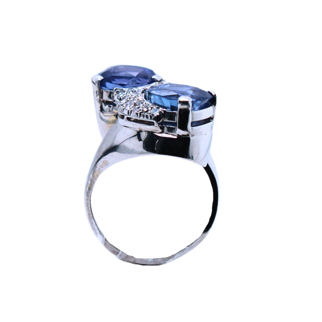 14k White Gold Twin Sapphire Diamond Ring