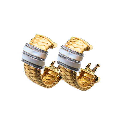Roberto Coin Diamond & Mother of Pearl Mesh Gold Earrings