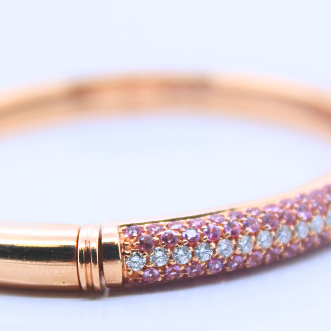 18k Rose Gold Pink Sapphire and Diamond Bangle 4.00Cts
