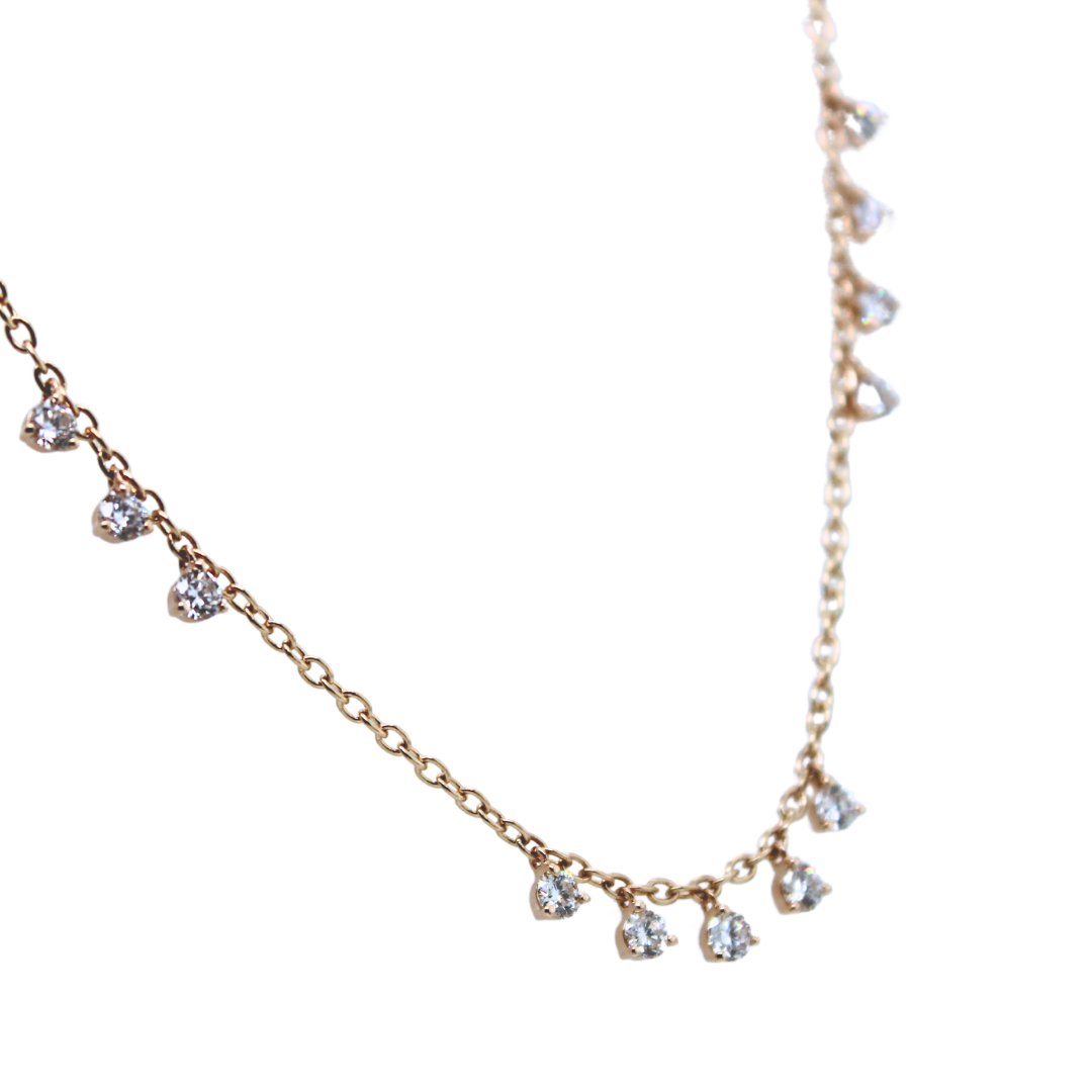 14k Yellow Gold Drop 15 Diamond Choker Necklace 1.25Ctw