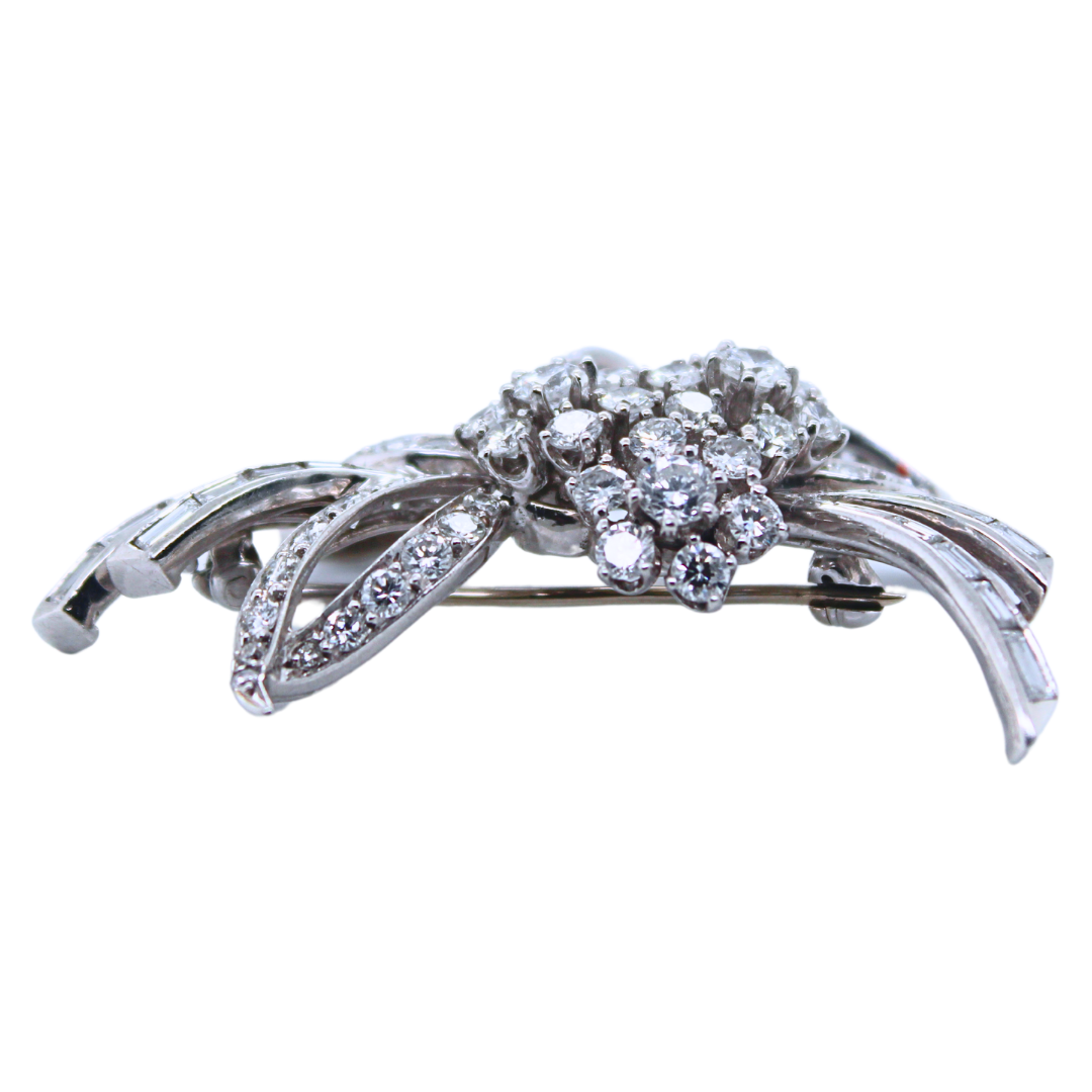 Estate 1940's 18K White Gold High Qual 2.80 ctw Diamond Flower Brooch Pin 16.6 g