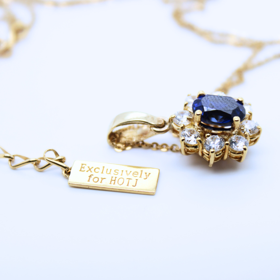 House of Taylor 18k Yellow Gold Royal Blue Sapphire and Diamond Pendant Necklace