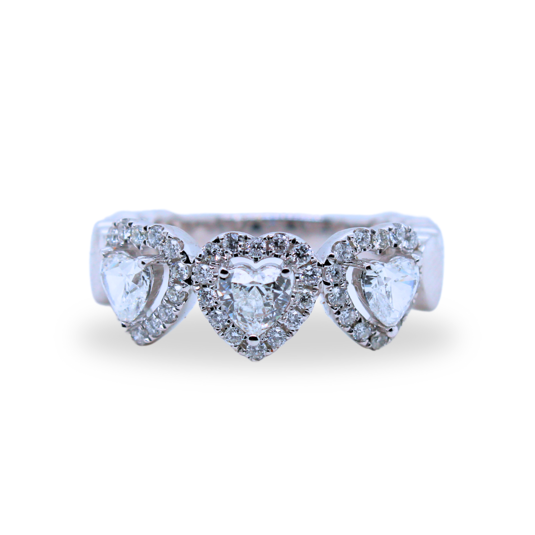 18KWG 3 Diamond Heart Pave Ring 1.03CTW