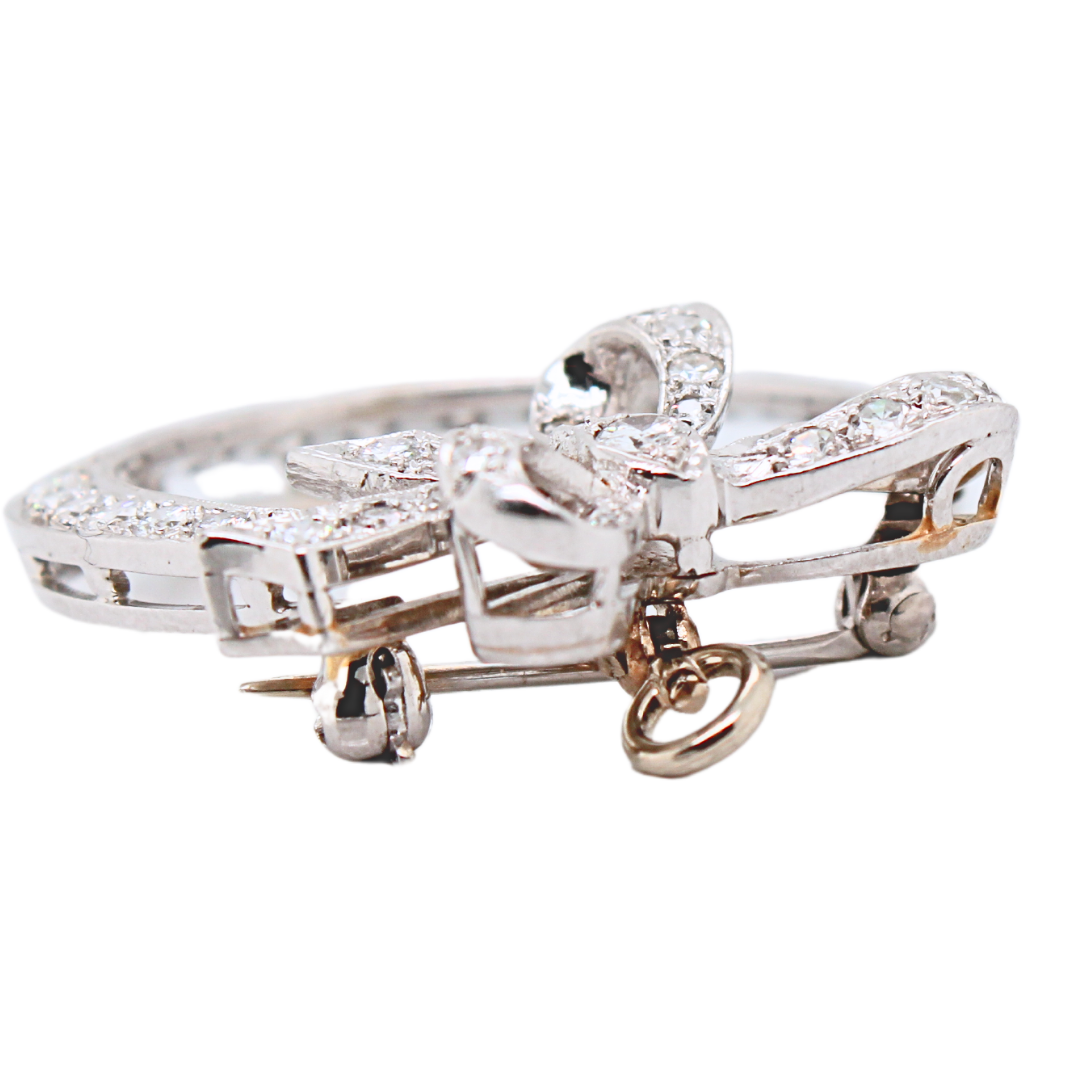 14K White Gold Diamond Bow Brooch 2.50CTS