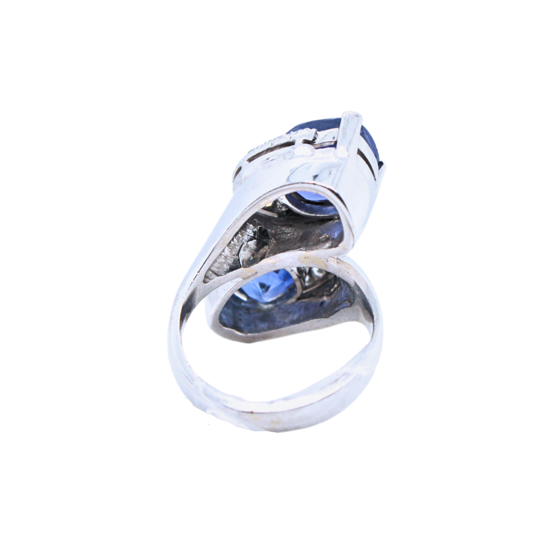 14k White Gold Twin Sapphire Diamond Ring