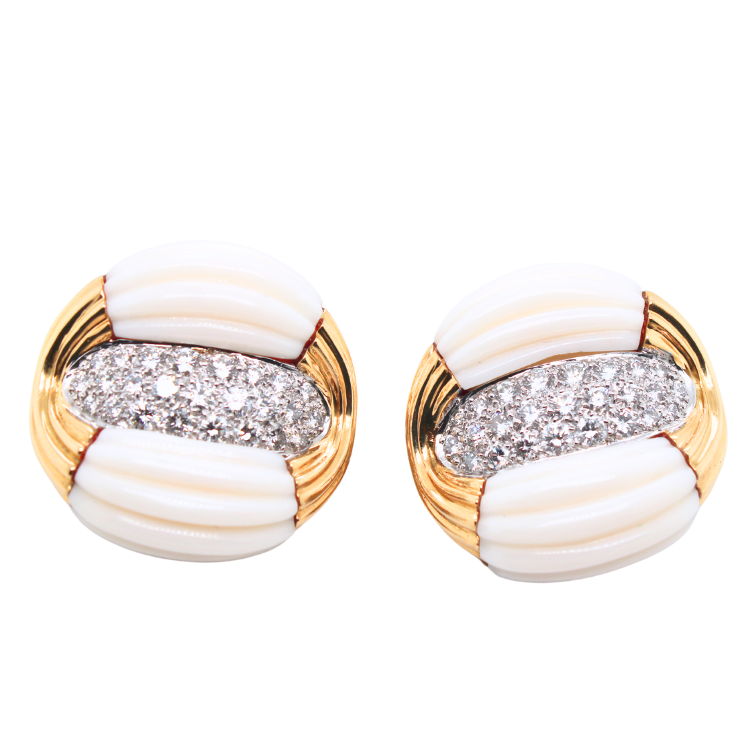 Charles Turi New York 18KY Gold Diamond & Angel Skin Coral Earrings 2.50 Carats