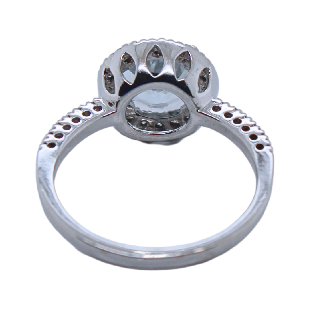 14k White Gold Diamond and Aquamarine Ring