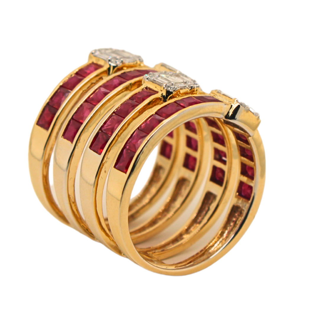18k Yellow Gold Ruby and Diamond Fashion Ring