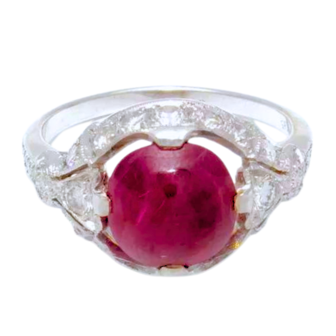 Art Deco 2.00 ctw. Red Ruby Diamonds 14k White Gold Ring Size 7 3.48 grams