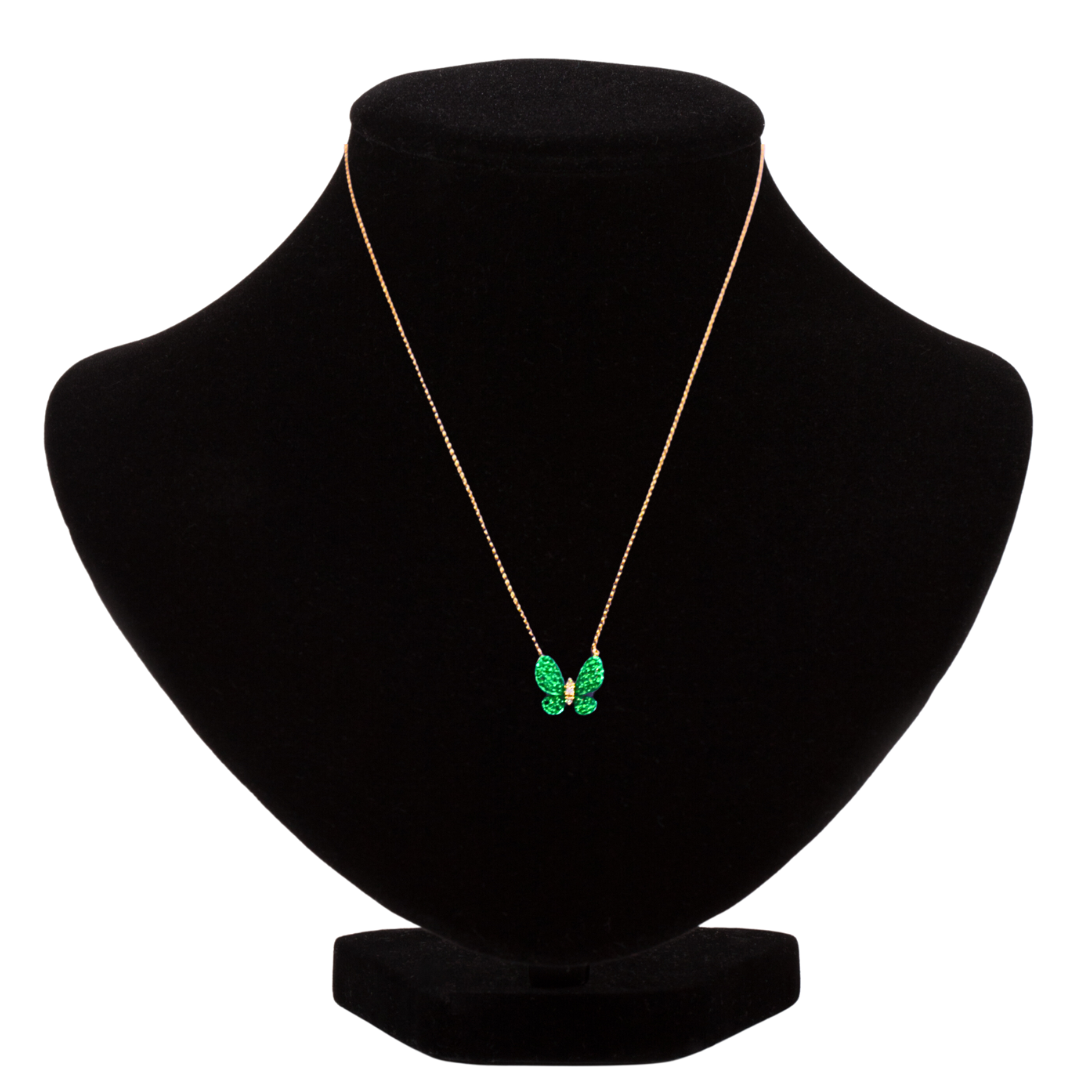18k Yellow Gold Green Garnet Diamond Butterfly Pendant Necklace