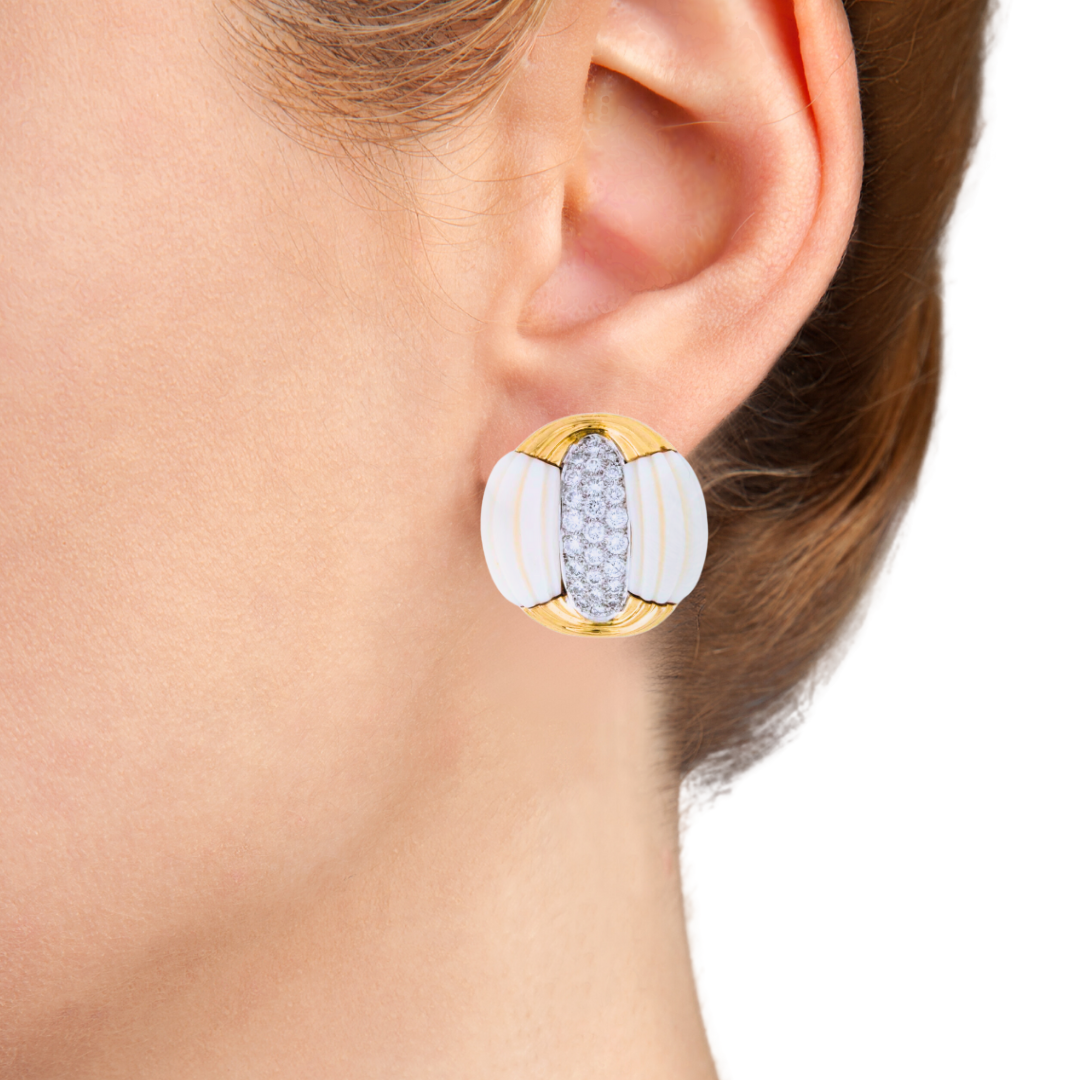 Charles Turi New York 18KY Gold Diamond & Angel Skin Coral Earrings 2.50 Carats