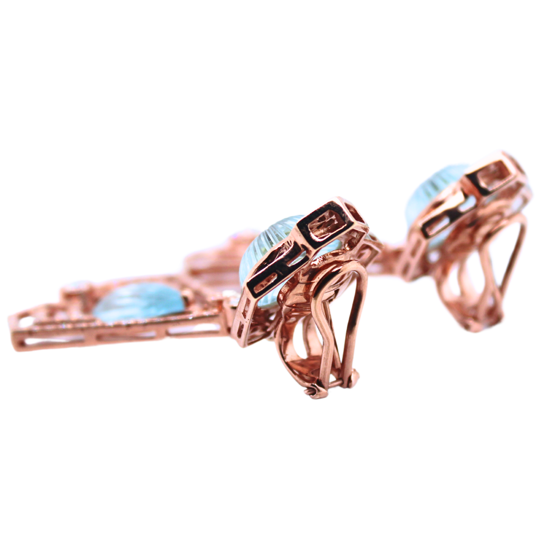 18K ROSE GOLD AQUAMARINE AND DIAMOND EARRINGS