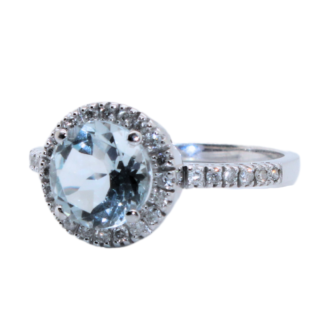 14k White Gold Diamond and Aquamarine Ring
