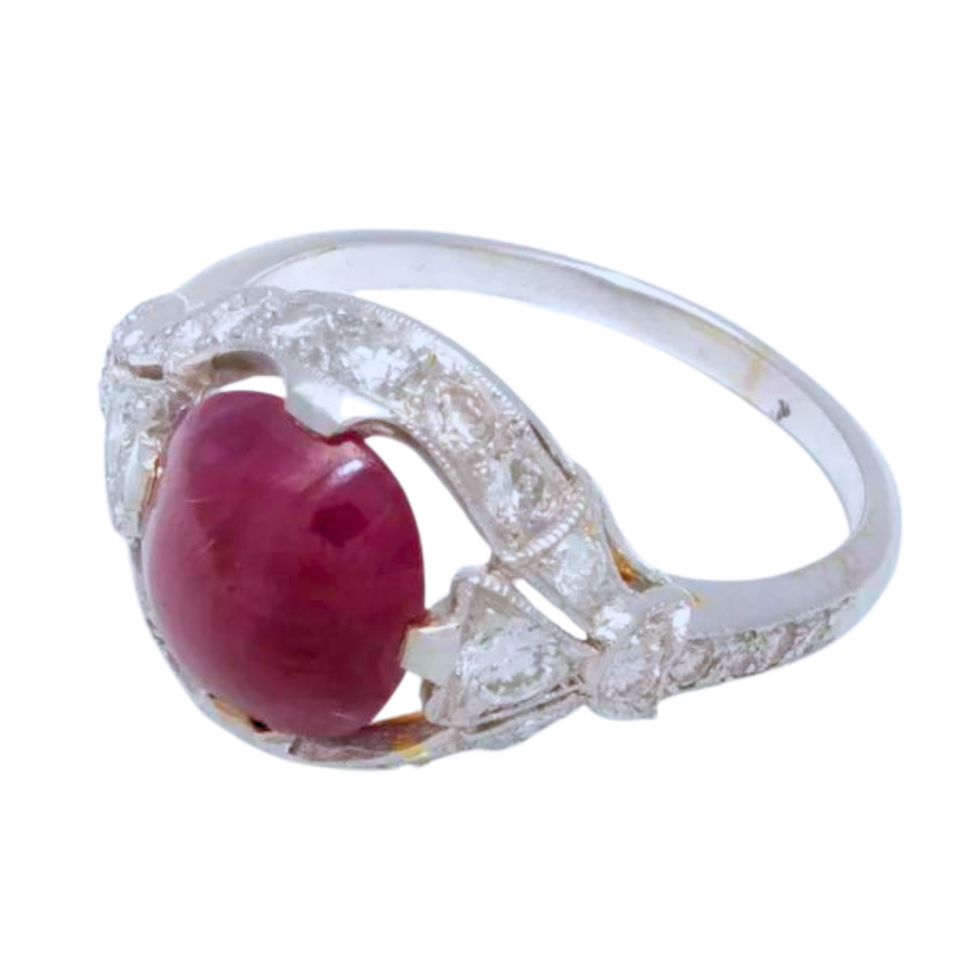 Art Deco 2.00 ctw. Red Ruby Diamonds 14k White Gold Ring Size 7 3.48 grams