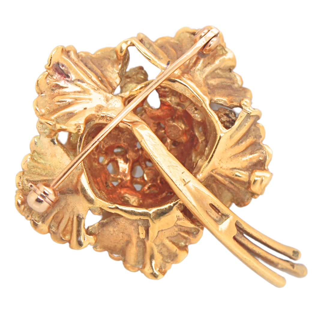 14K YELLOW GOLD PEARL FLOWER BROOCH 16.6GRAMS