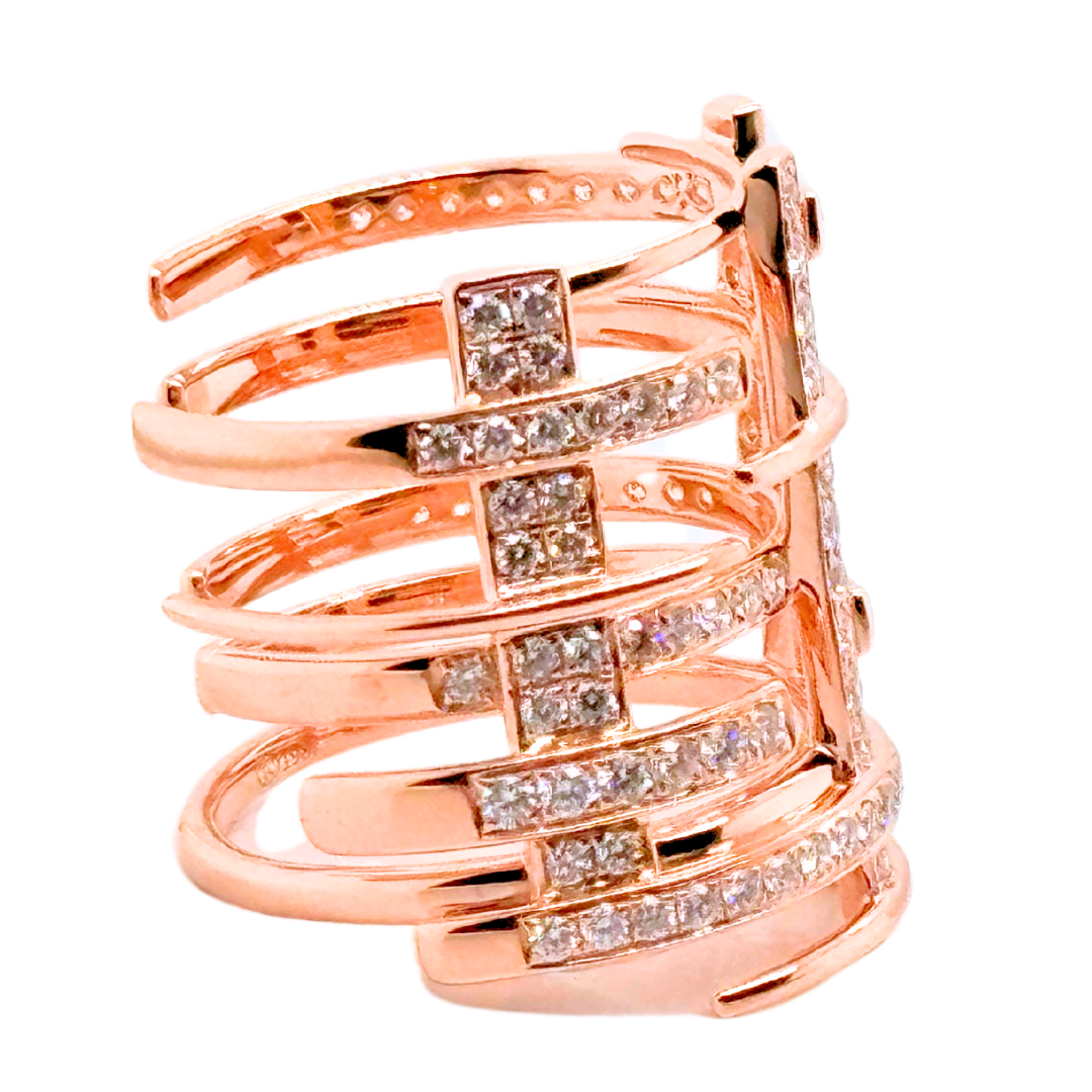 18k Rose Gold Multi Row Diamond Cage Ring 1.08 Carats