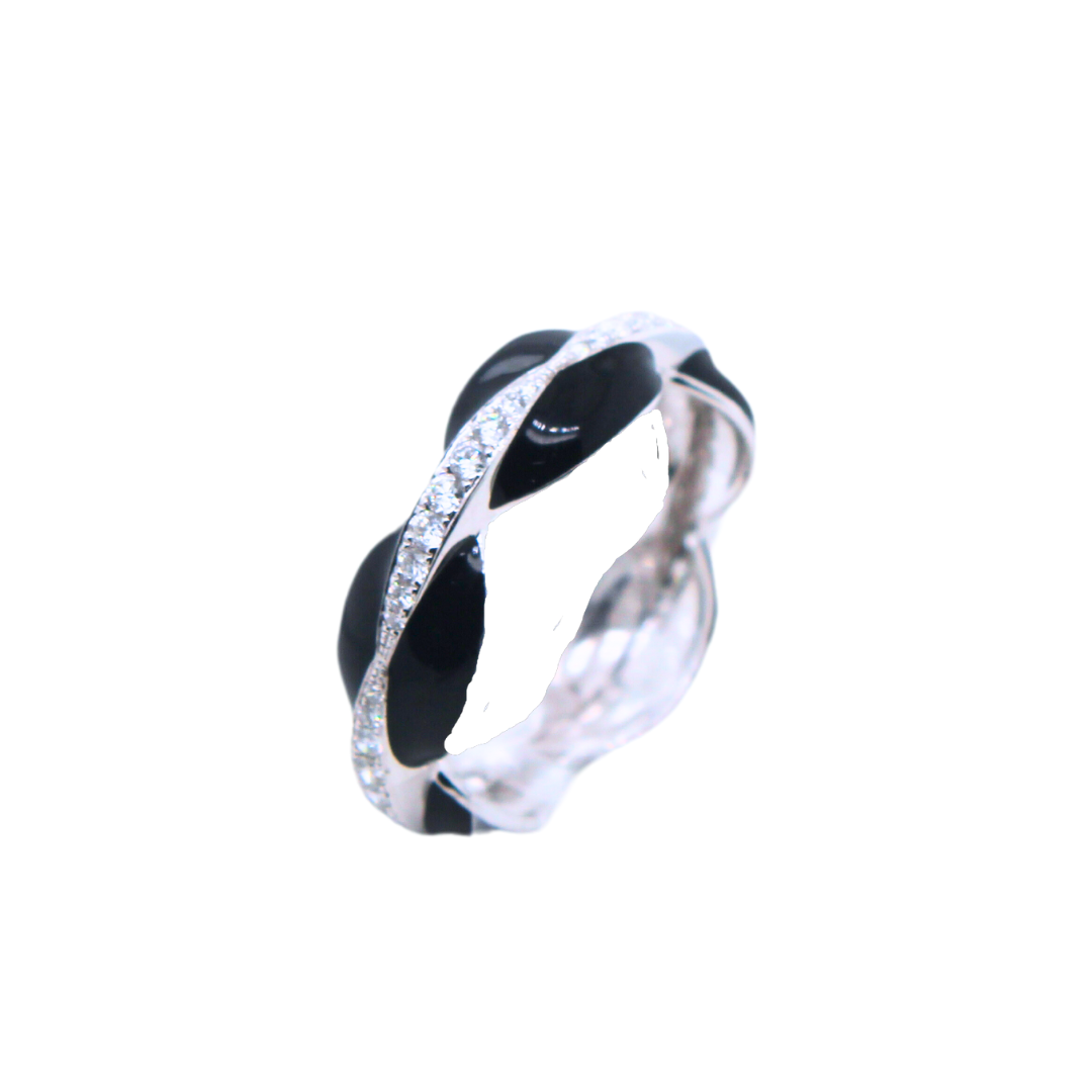 18K White Gold- Black Enamel Ring