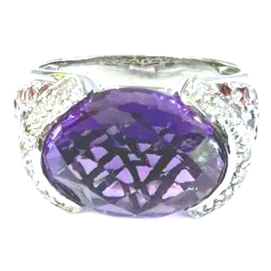 14K White Gold Amethyst Diamond Ring 5.45 Carats