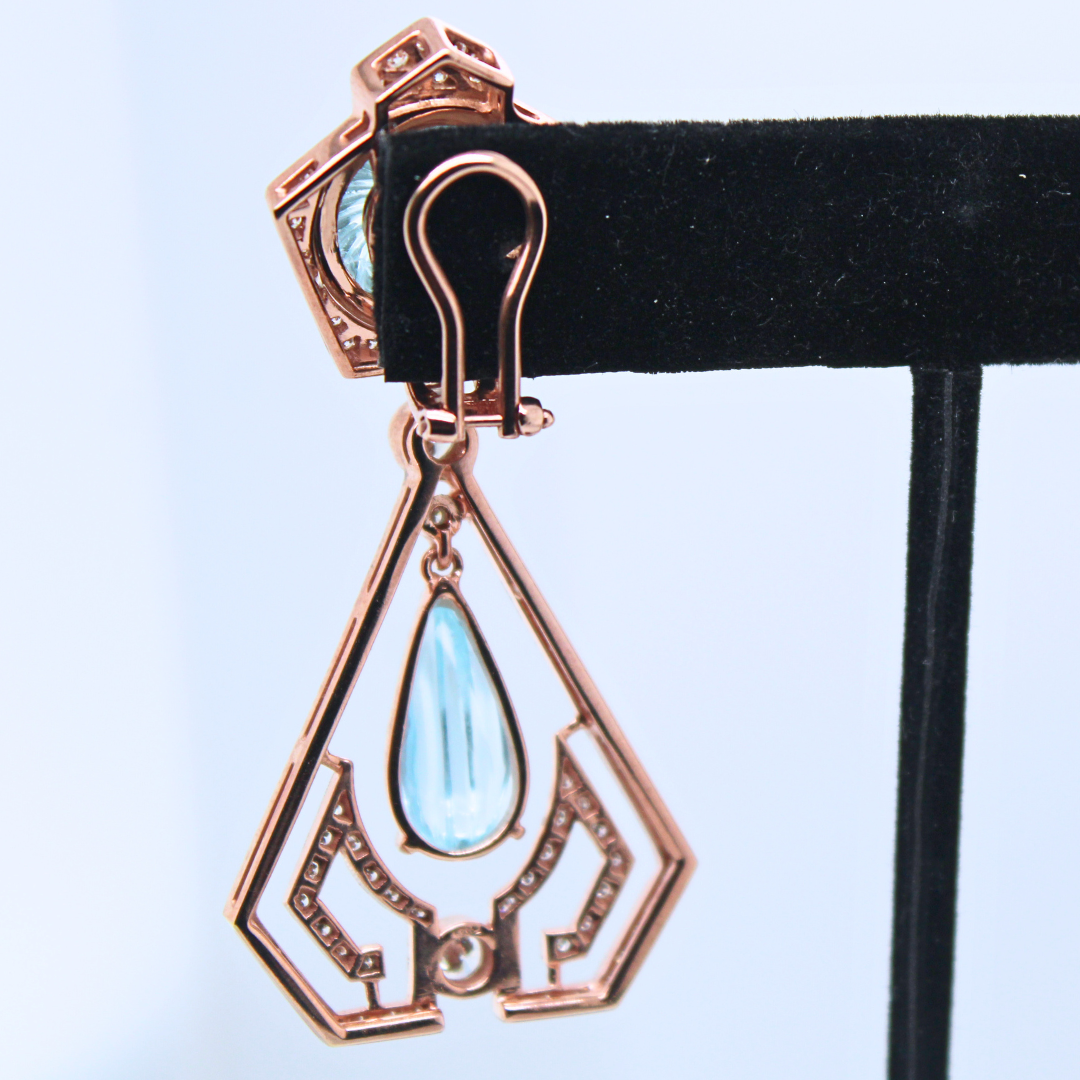 18K ROSE GOLD AQUAMARINE AND DIAMOND EARRINGS
