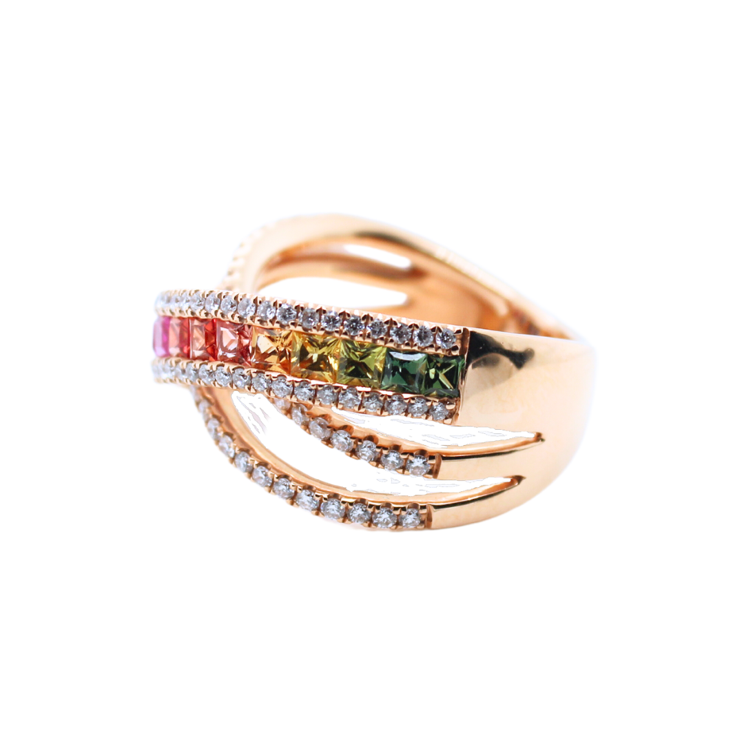 18k Rose Gold Rainbow Ring