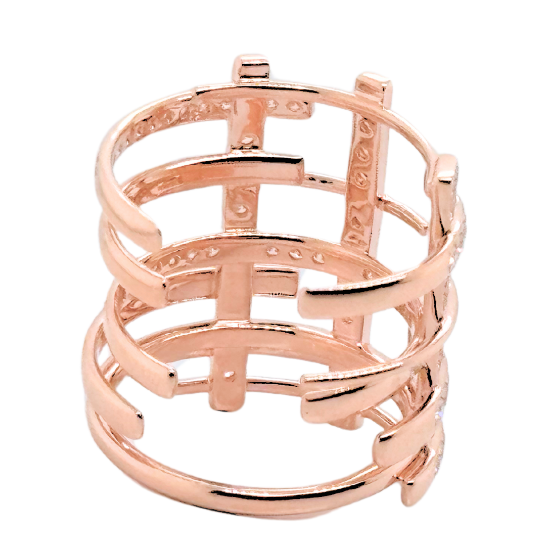 18k Rose Gold Multi Row Diamond Cage Ring 1.08 Carats