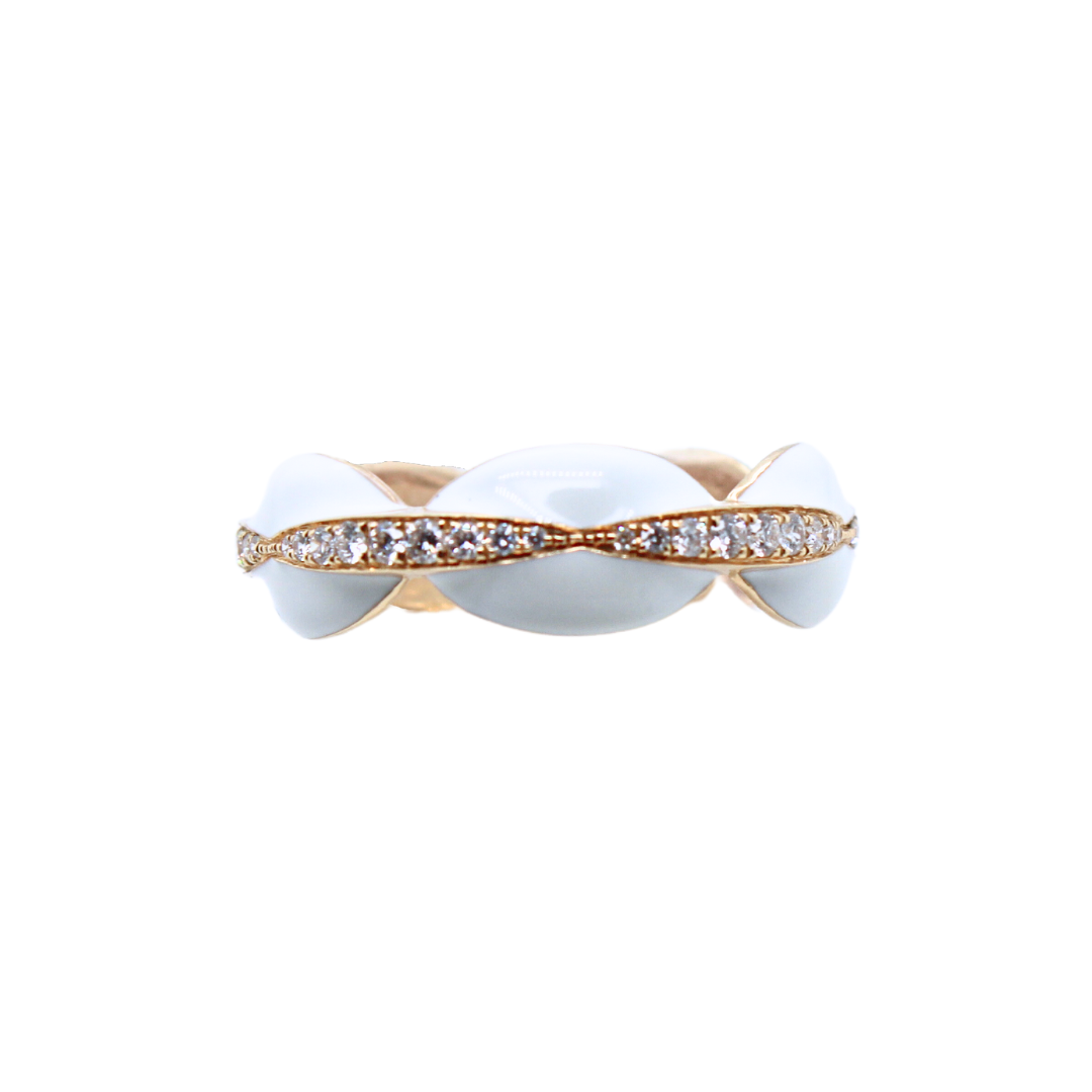 18K YELLOW GOLD- White eNAMEL RING