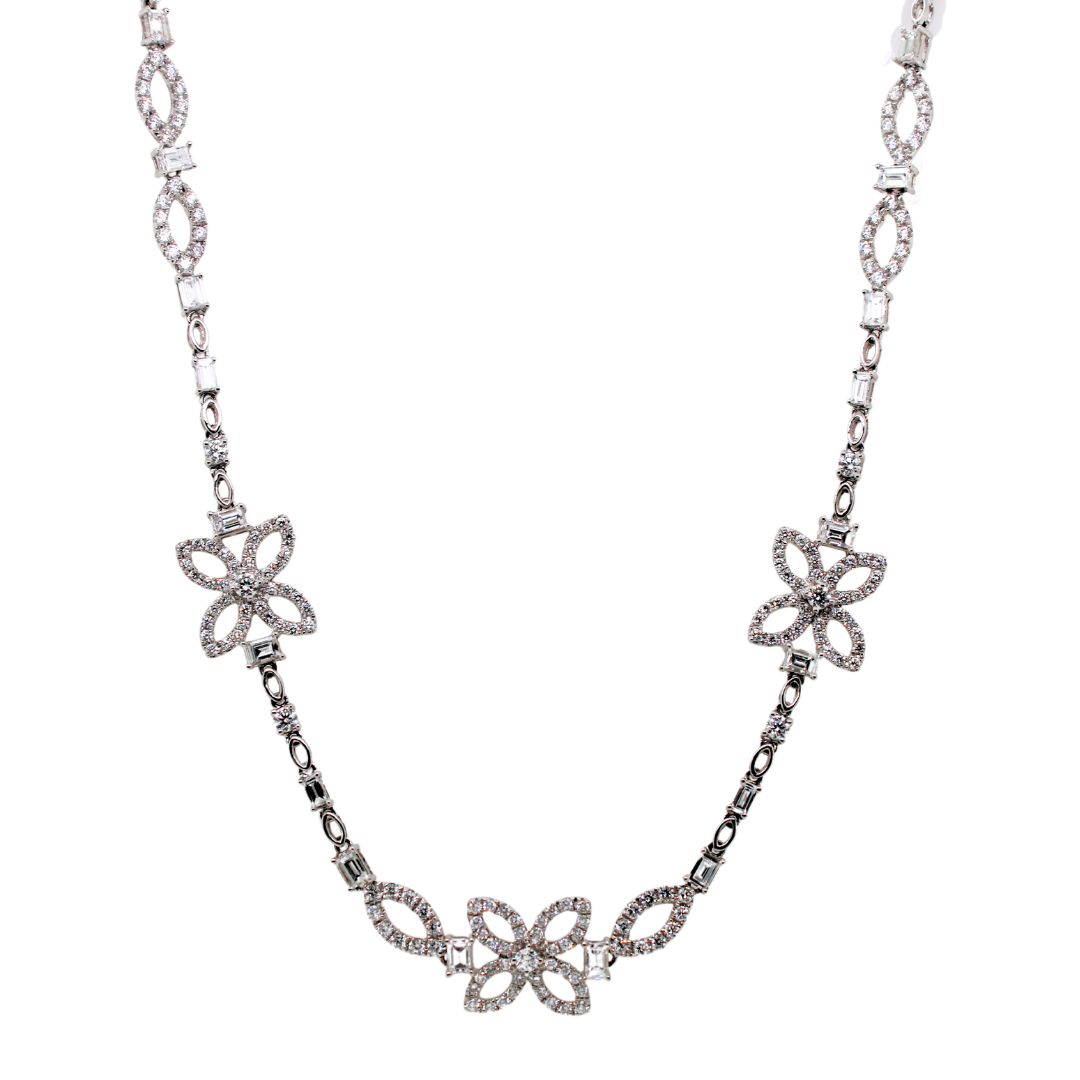 18k White Gold Flower and Infinity Diamond Necklace 5.78CTW