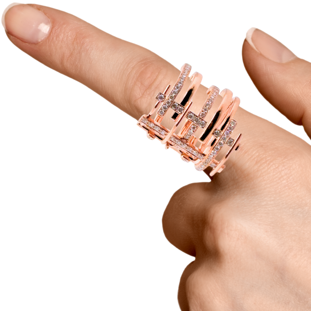 18k Rose Gold Multi Row Diamond Cage Ring 1.08 Carats