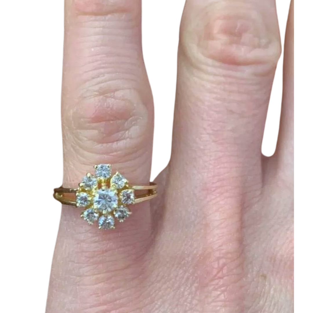 14K Yellow Gold & Diamond Cluster Ring 0.45 Cts.