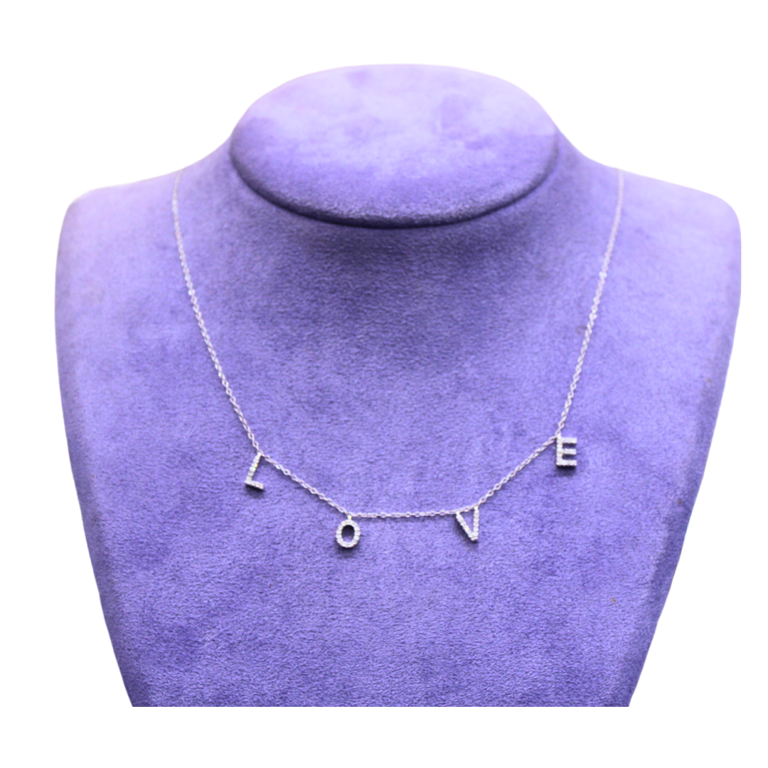 14k White Gold LOVE Necklace