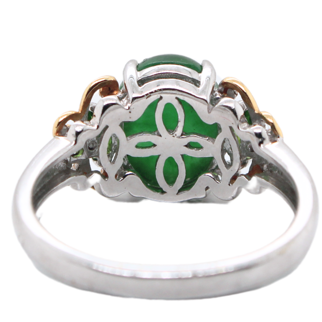 2.1 ctw. Green Cabochon Jade Tsavorite Ring 18k White/Yellow Gold 4.1 g Size 6.5