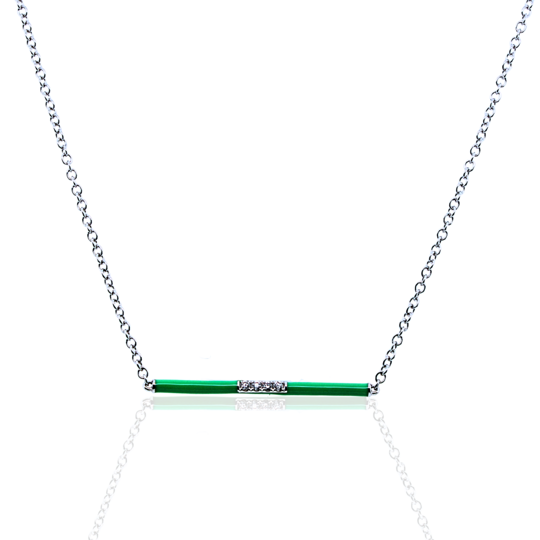 18k White Gold Yellow Gold Enamel Diamond Necklace