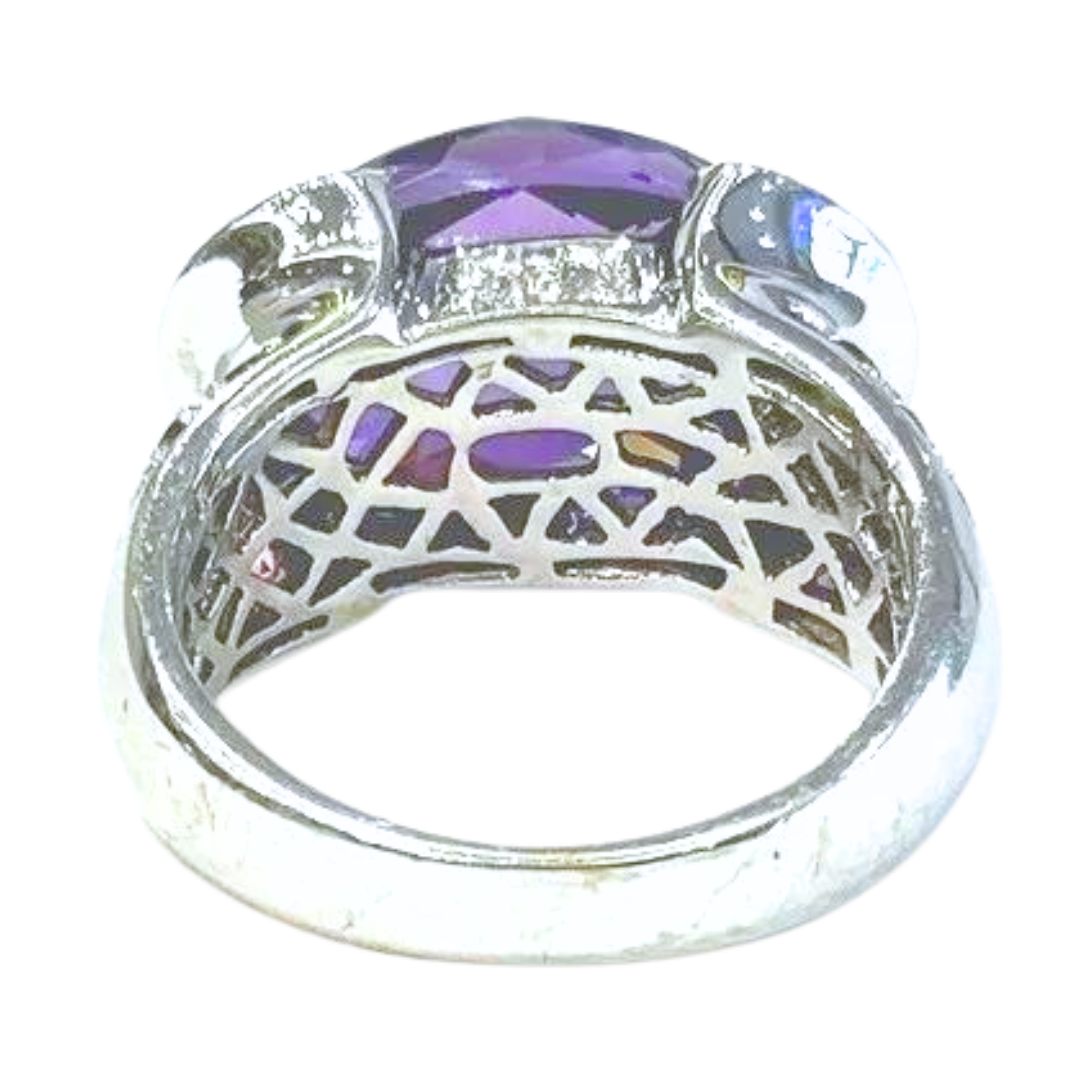14K White Gold Amethyst Diamond Ring 5.45 Carats