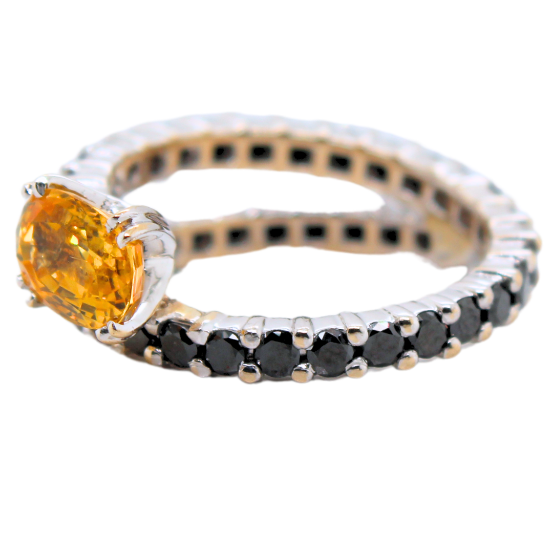 18k White Gold Black Diamond and Yellow Sapphire Ring 2.50CTW