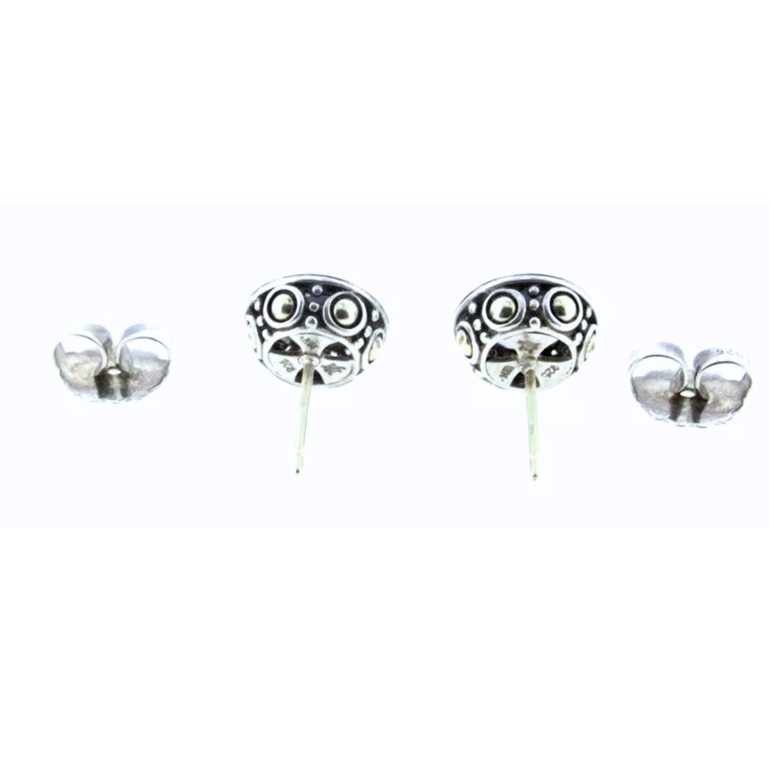 Estate John Hardy Sterling Silver Round Blue Topaz & Diamond Earrings 5.8 grams