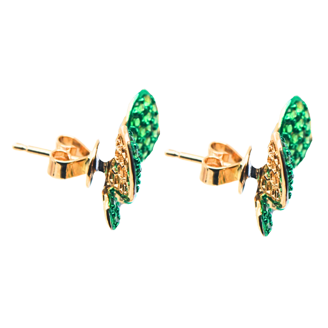18k Yellow Gold Green Garnet & Diamond Butterfly Earrings 1.32tcw.