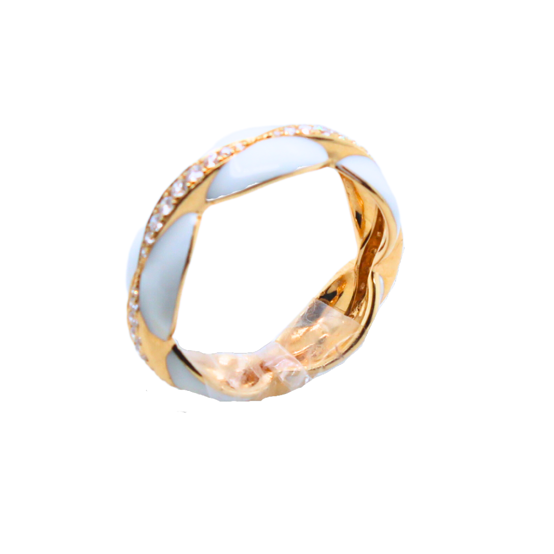 18K YELLOW GOLD- White eNAMEL RING