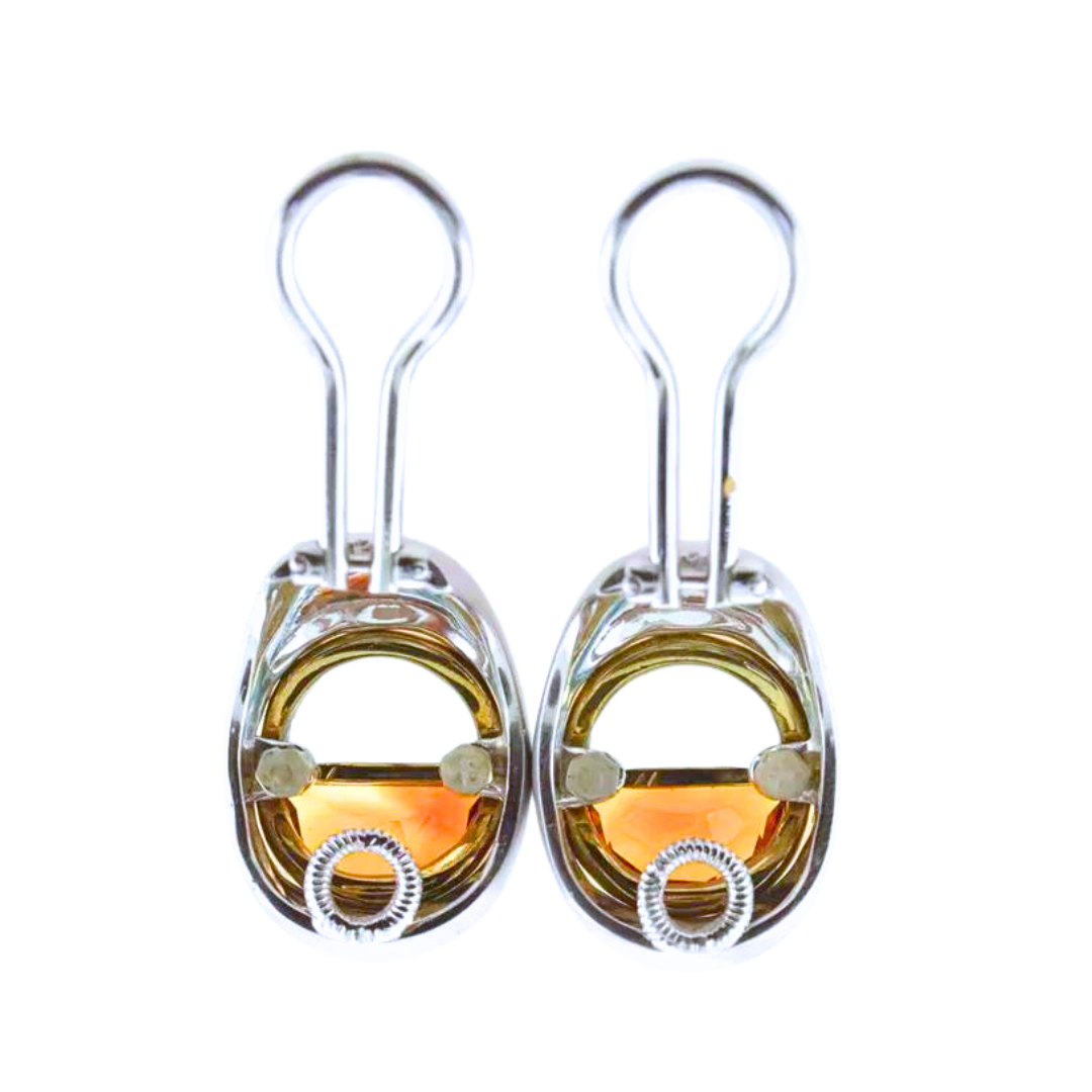 Estate Aquamarine Garnet 18k White/Yellow Gold Clip Earrings
