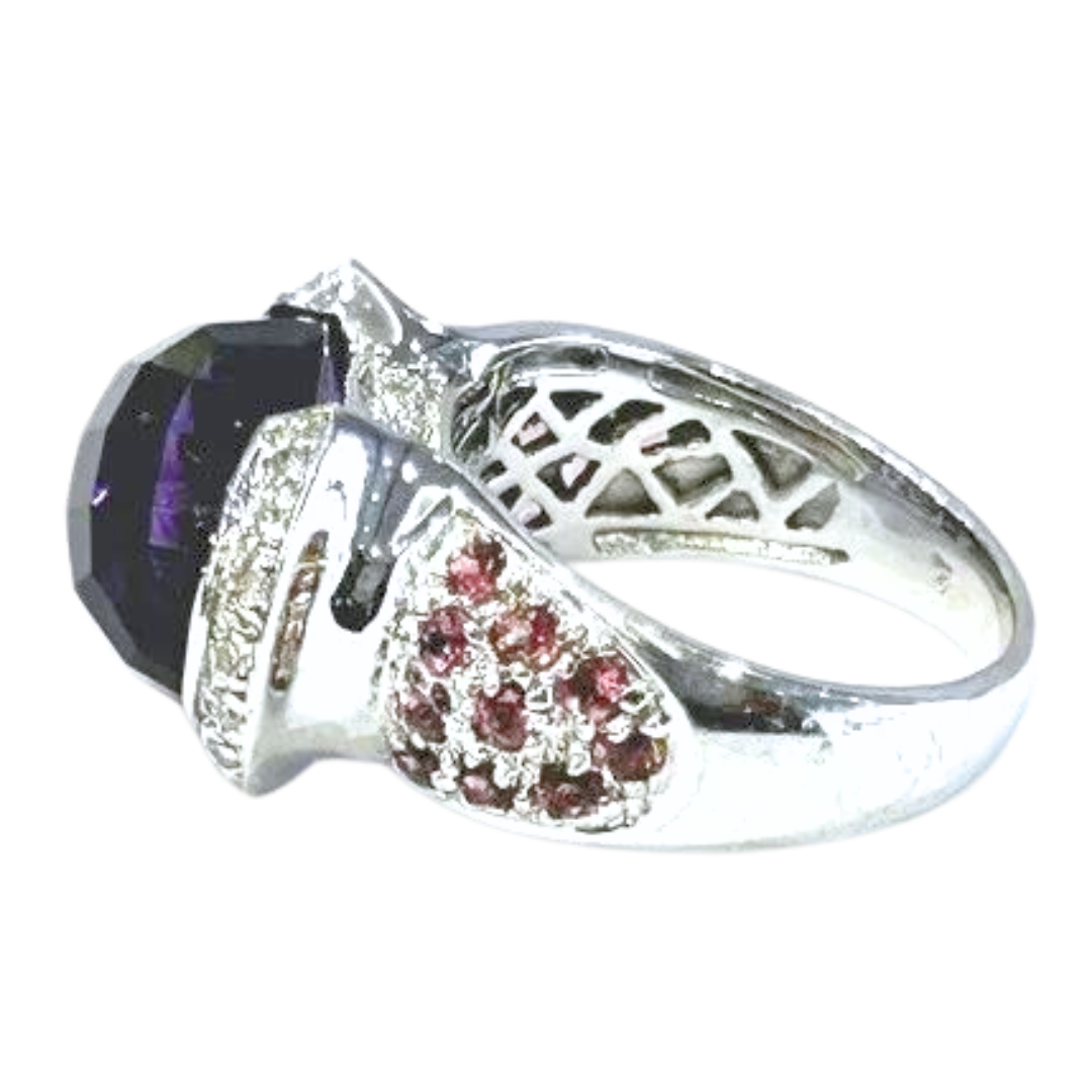 14K White Gold Amethyst Diamond Ring 5.45 Carats