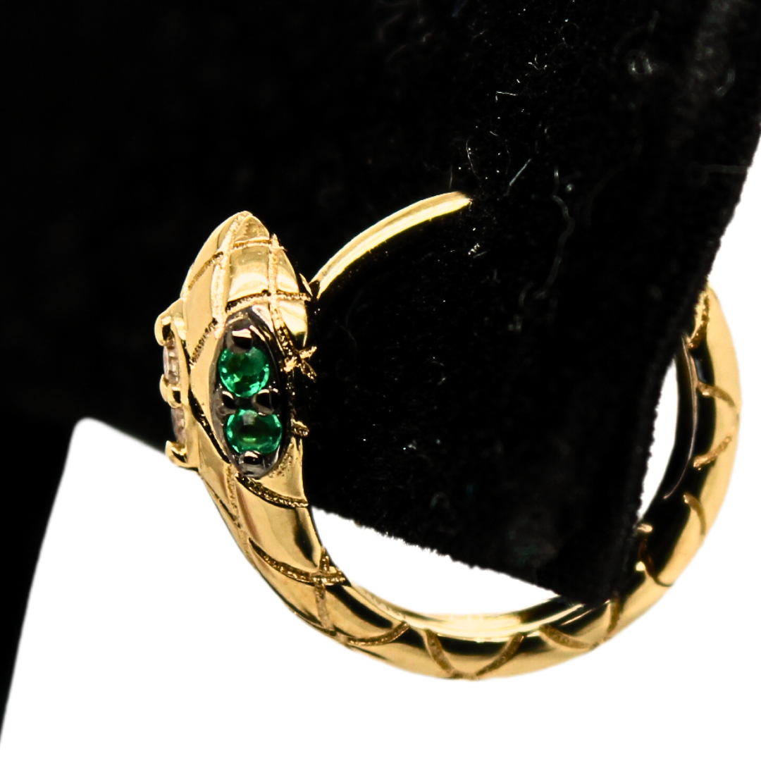 14k Yellow Gold Snake Emerald and Diamond Earrings