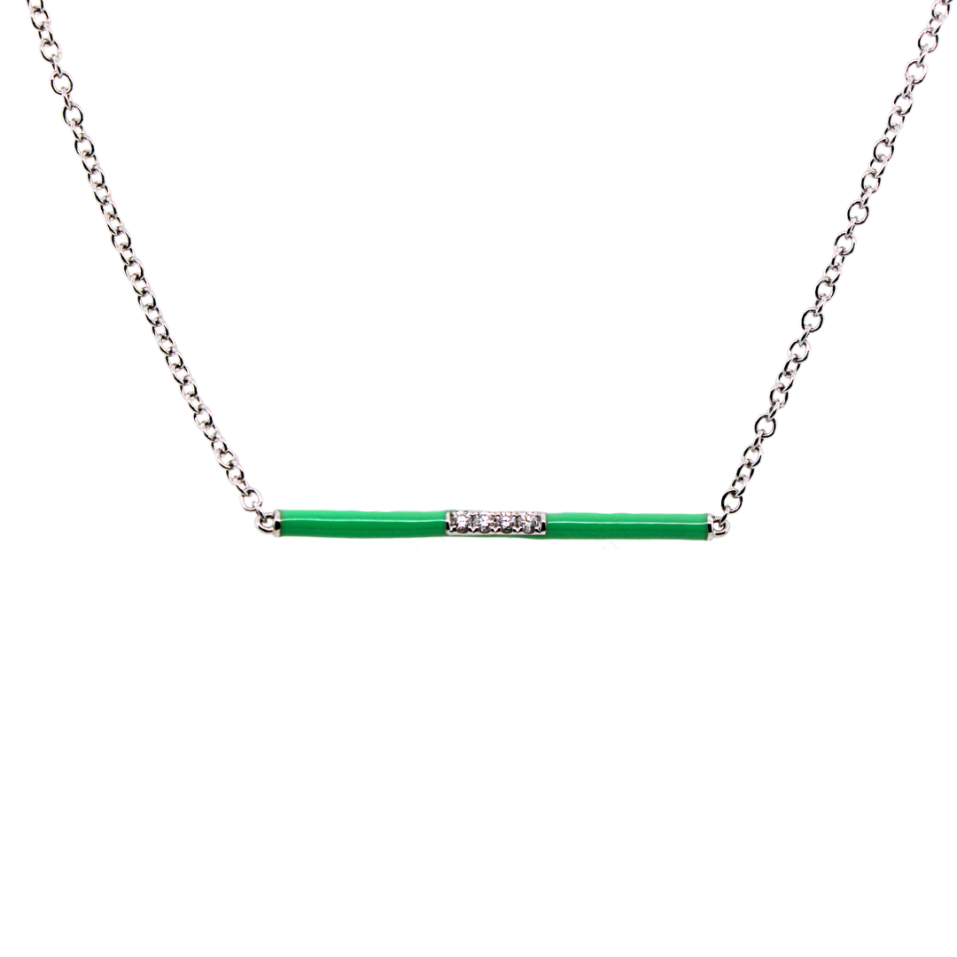 18k White Gold Yellow Gold Enamel Diamond Necklace