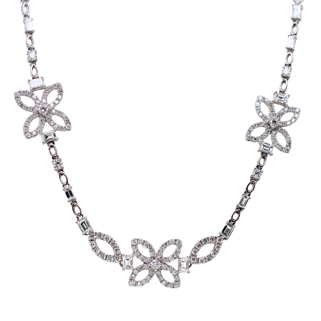 18k White Gold Flower and Infinity Diamond Necklace 5.78CTW