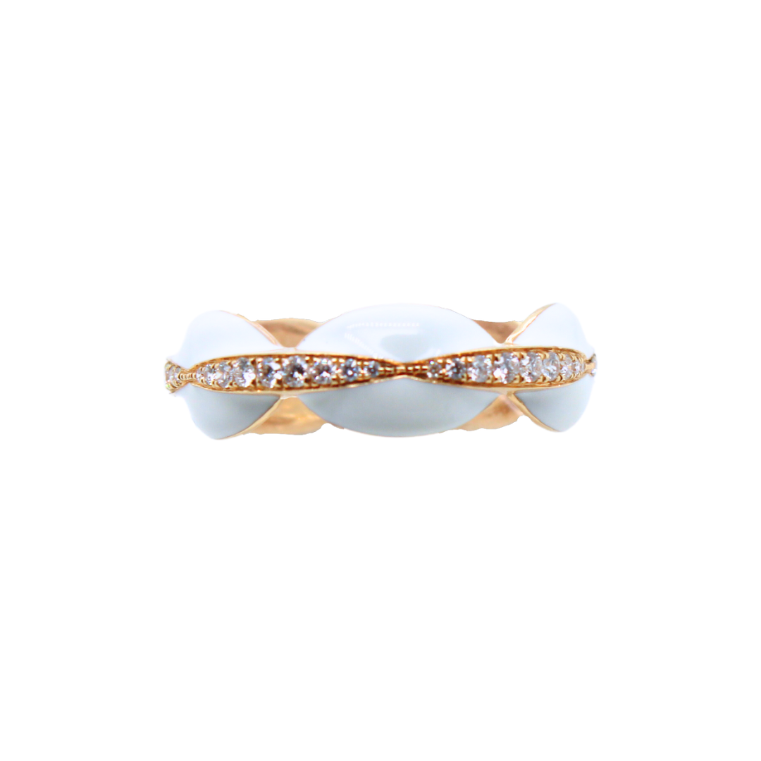 18K YELLOW GOLD- White eNAMEL RING