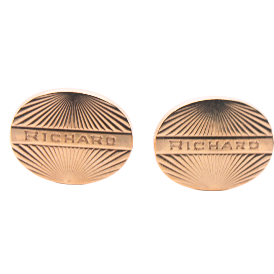 Beautiful Authentic Lucien Piccard Oval 14K Yellow Gold Custom name Cufflinks 9.85g