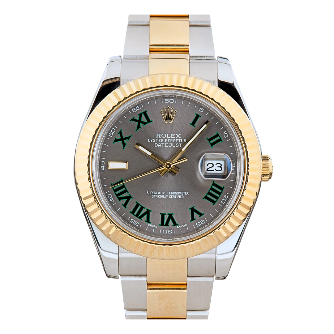 Rolex 18K Yellowgold/Stainless Steel Date-Just II 116333 Wimbledon With Card