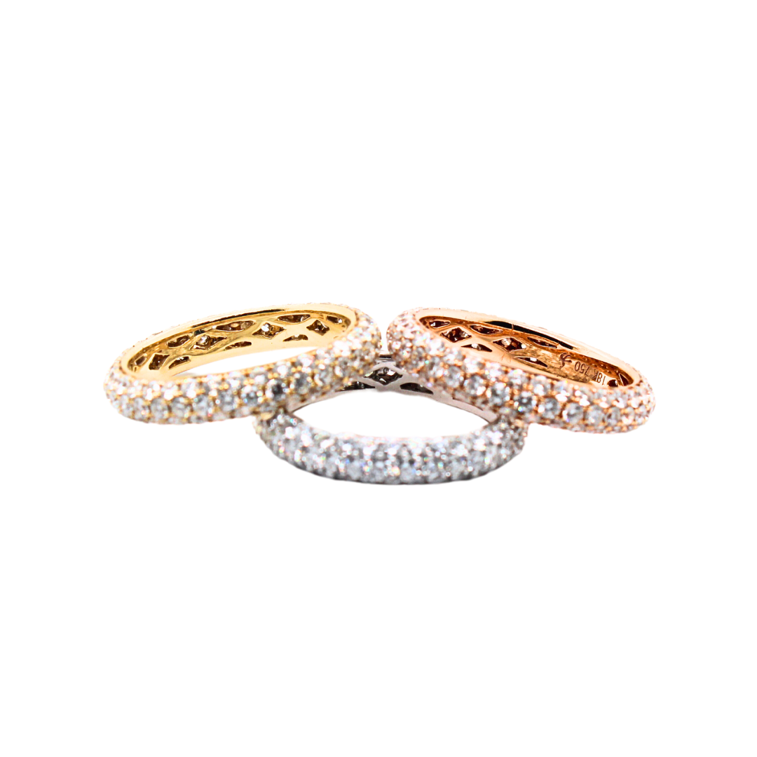 SET OF 3 18K GOLD & Genuine DIAMONDS LADIES STACK BAND RINGS Size 6.5