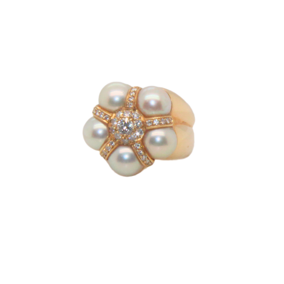 18K Yellow Gold Five Cultured Pearls