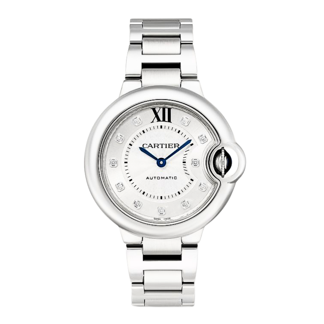 Cartier Ballon Bleu Stainless Steel Diamond Dial 36MM Watch 3284 Box & Papers