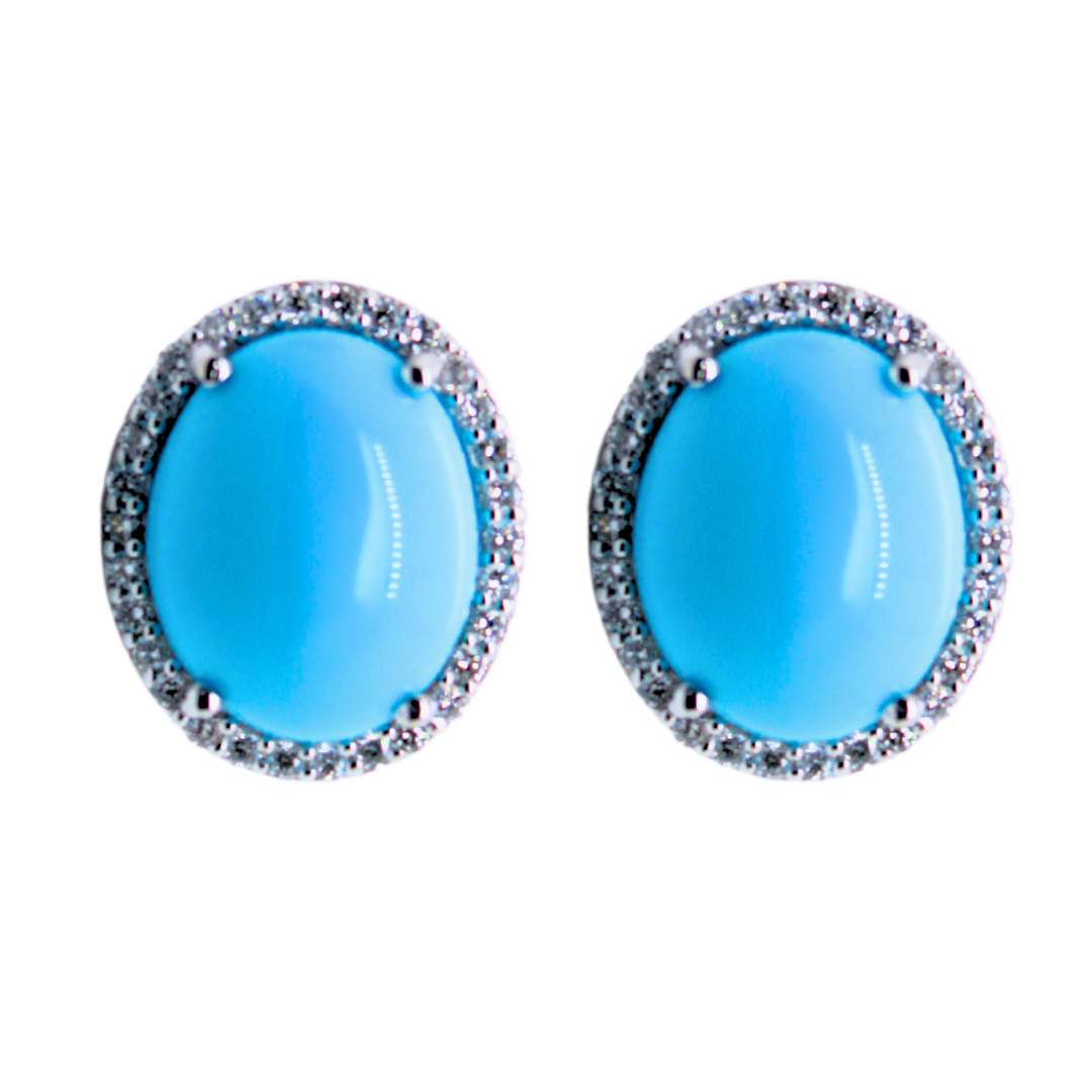 14K WHITE GOLD TURQUOISE AND DIAMOND EARRINGS 0.24CTS